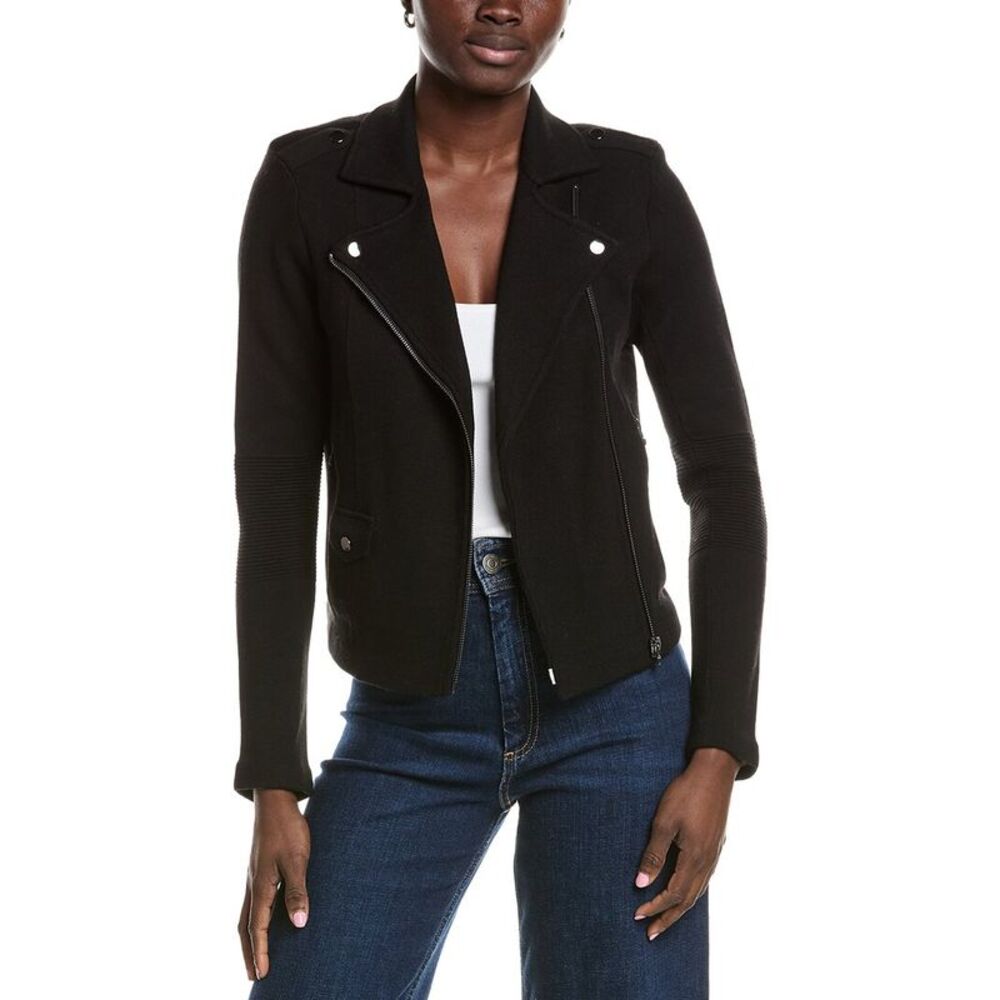 Minnie Rose Womens  Knit Moto Jacket, Black
